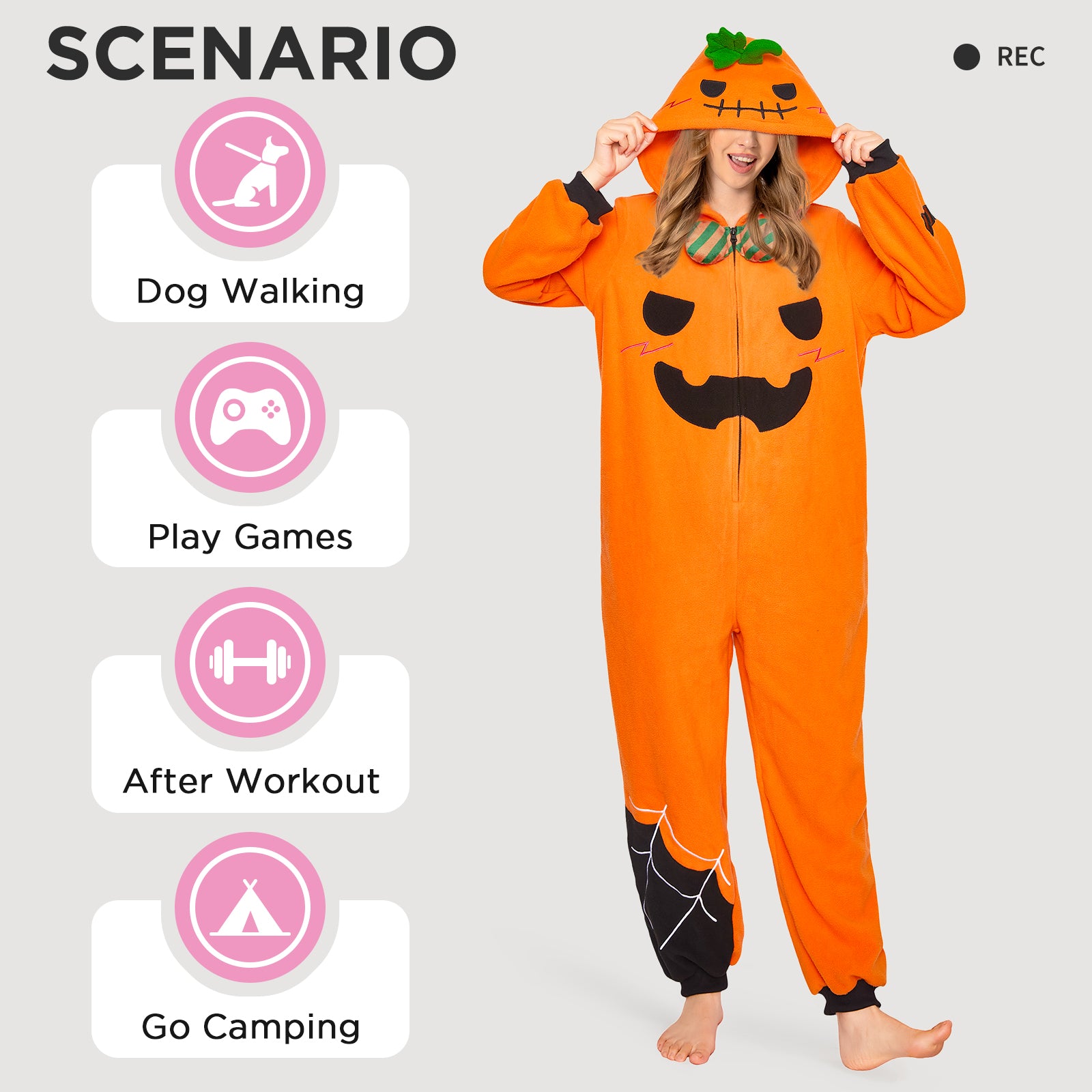 OLAOLA Pumpkin Flannel Pajamas Plush Food Onesie Adult Soft Sleepwear Christmas Carnival Party Suit