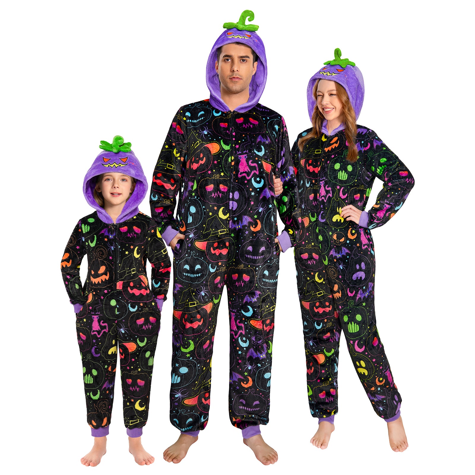 OLAOLA Purple Pumpkin Printed Pajamas Plush Animals Onesie Adult Soft Sleepwear Halloween Carnival Suit