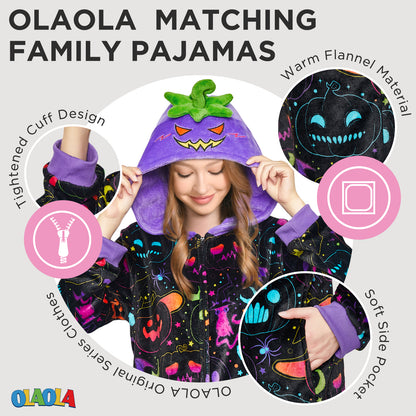 OLAOLA Purple Pumpkin Printed Pajamas Plush Animals Onesie Adult Soft Sleepwear Halloween Carnival Suit