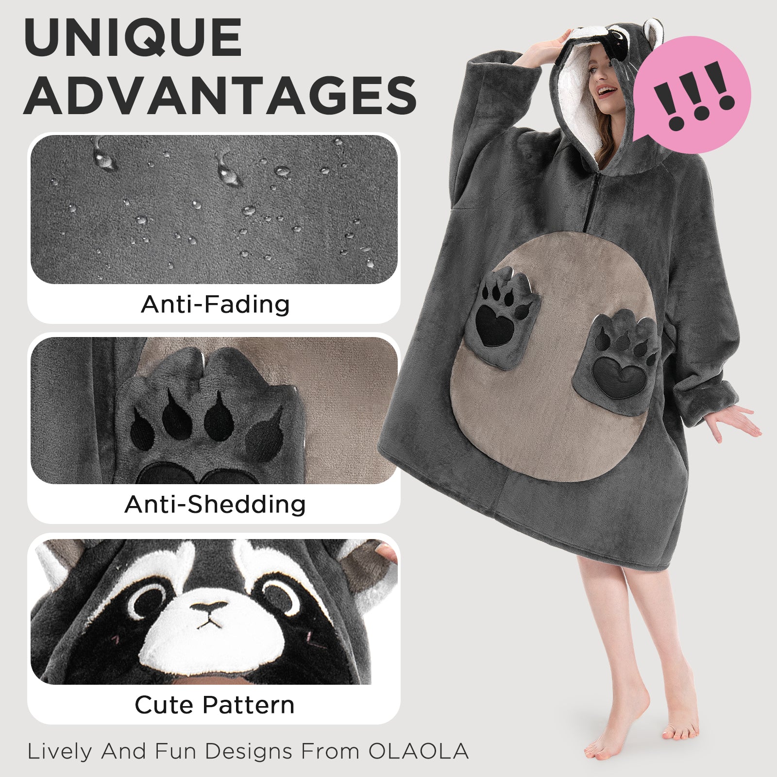 OLAOLA Raccoon Wearable Blanket Hoodie Animals Onesie Oversized Soft Homewear With Pocket For Adult