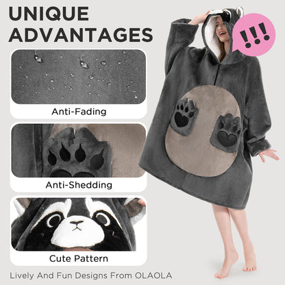 OLAOLA Raccoon Wearable Blanket Hoodie Animals Onesie Oversized Soft Homewear With Pocket For Adult