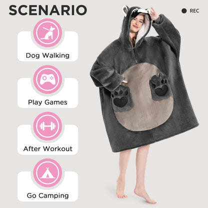 OLAOLA Raccoon Wearable Blanket Hoodie Animals Onesie Oversized Soft Homewear With Pocket For Adult