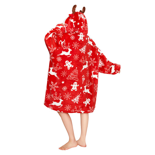 OLAOLA Red Christmas Elk Gingerbread Man Wearable Blanket Hoodie Animals Onesie Oversized Soft Homwear For Adult