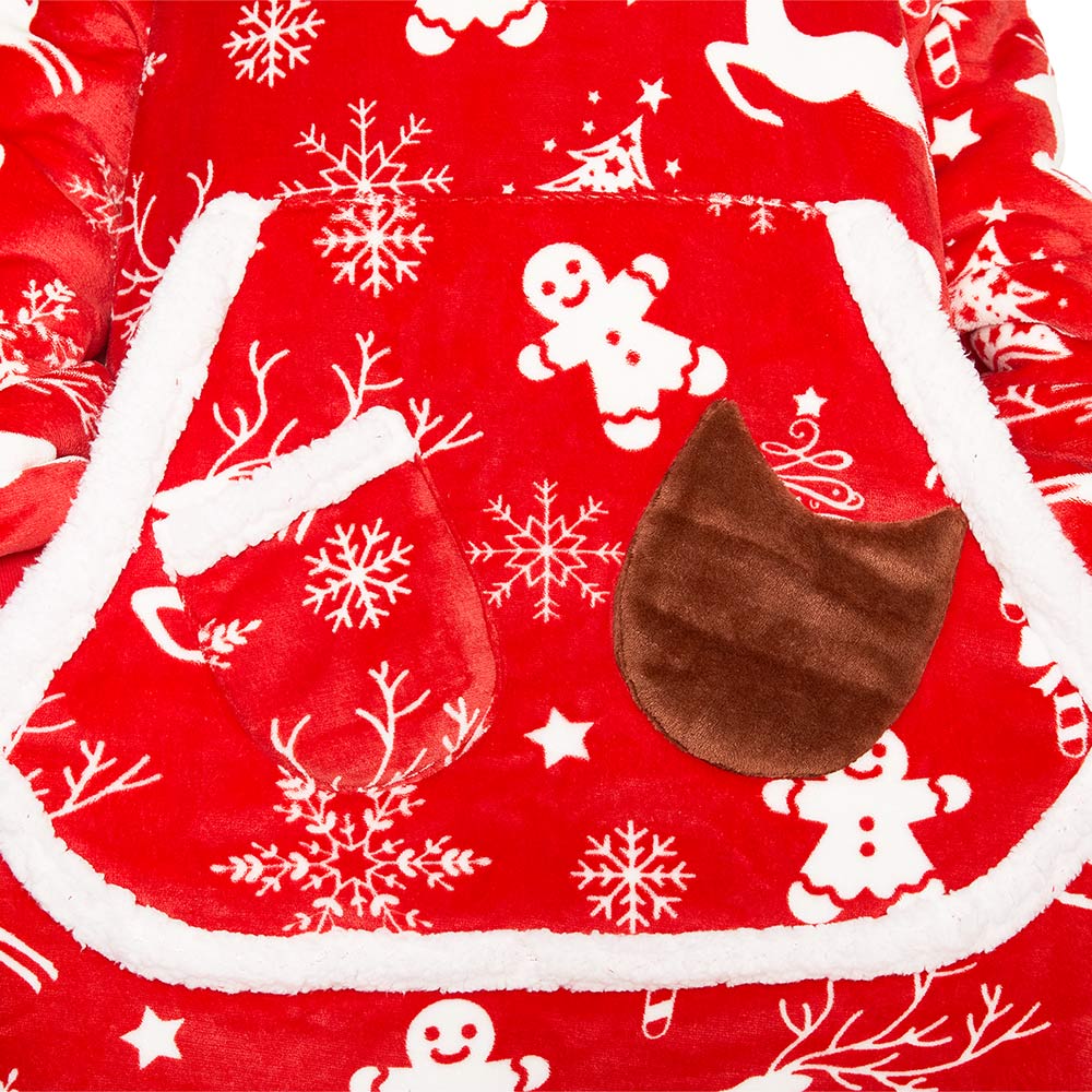 OLAOLA Red Christmas Elk Gingerbread Man Wearable Blanket Hoodie Animals Onesie Oversized Soft Homwear For Adult