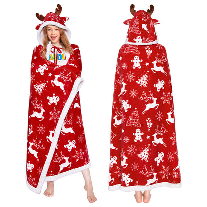 OLAOLA Red Christmas Flannel Blanket With Hat Original Design Warm Fuzzy Soft Bed Couch Sofa Throw Blanket Home Decoration