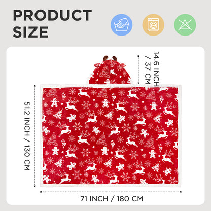 OLAOLA Red Christmas Flannel Blanket With Hat Original Design Warm Fuzzy Soft Bed Couch Sofa Throw Blanket Home Decoration