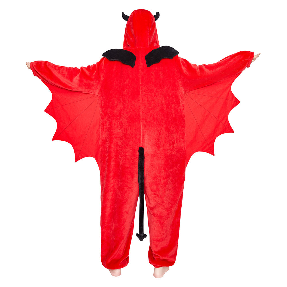 OLAOLA Red Devil Pajamas Animals Onesie Plush Warm Home One Piece Homewear For Adult Halloween Sleepwear Party