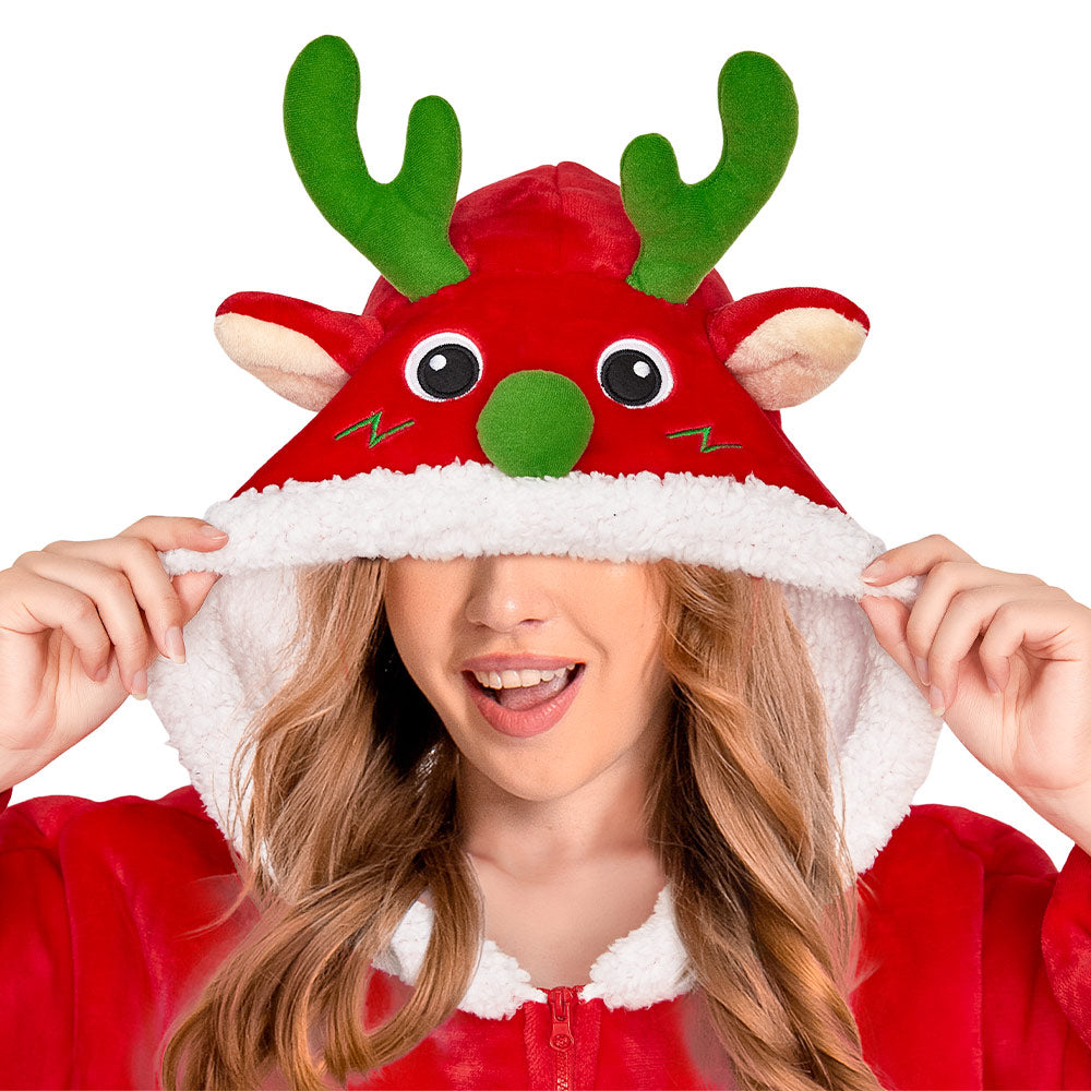 OLAOLA Red Reindeer Christmas Deer Fluffy Wearable Blanket Hoodie With Zipper Oversized Fleece Sherpa Sleepwear