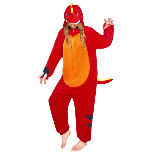 OLAOLA Red Tyrannosaurus Rex Pajamas Unisex Adult Dinosaur Plush Animals Onesie Sleepwear Halloween Cosplay Costume