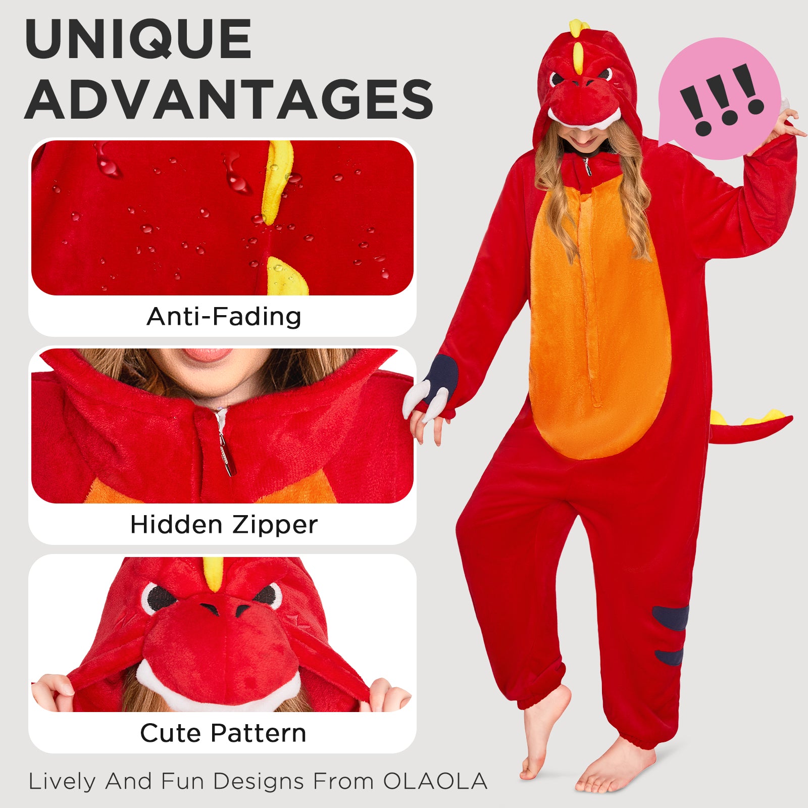 OLAOLA Red Tyrannosaurus Rex Pajamas Unisex Adult Dinosaur Plush Animals Onesie Sleepwear Halloween Cosplay Costume