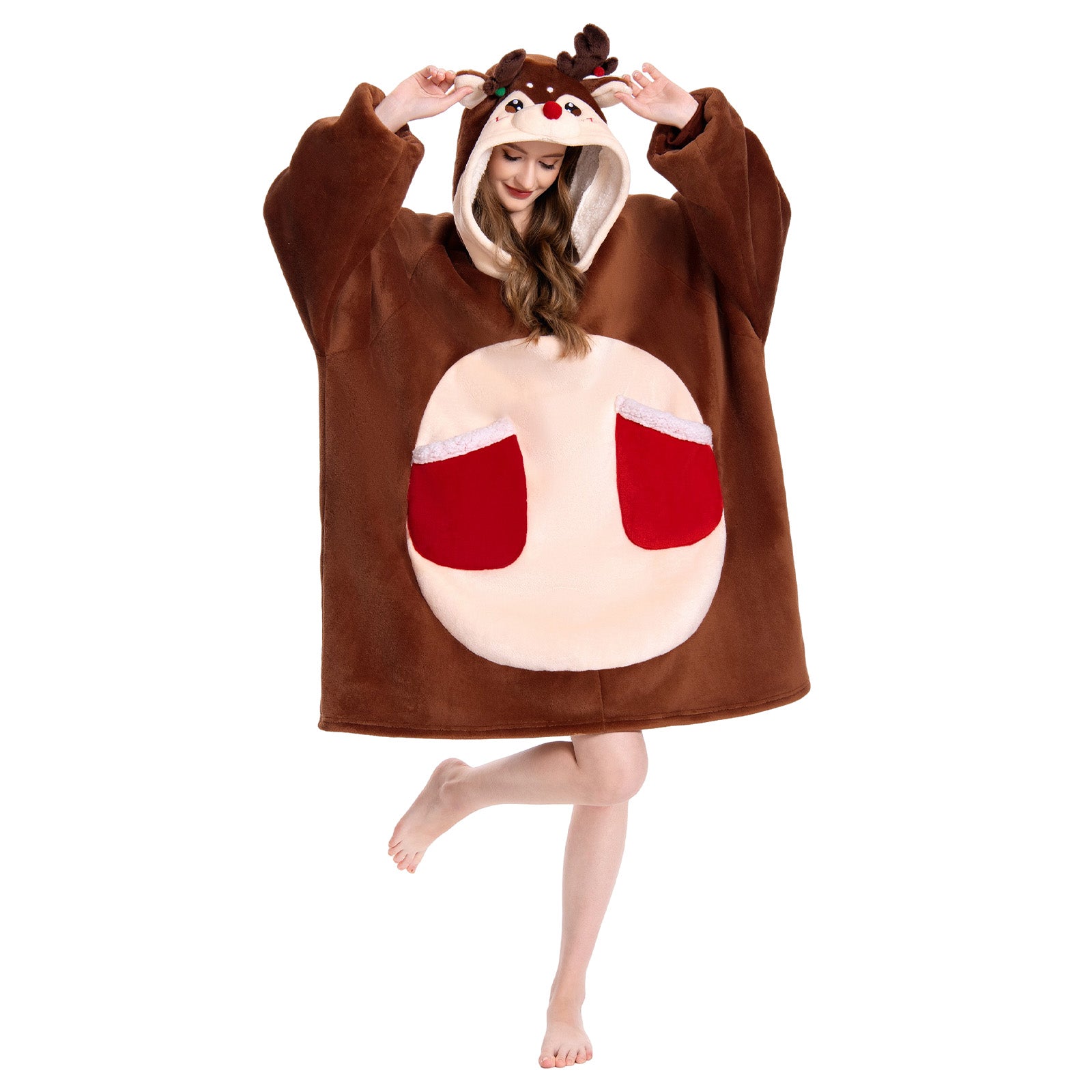OLAOLA Reindeer Wearable Blanket Hoodie Deer Christmas Animals Onesie Oversized Soft Homewear For Adult
