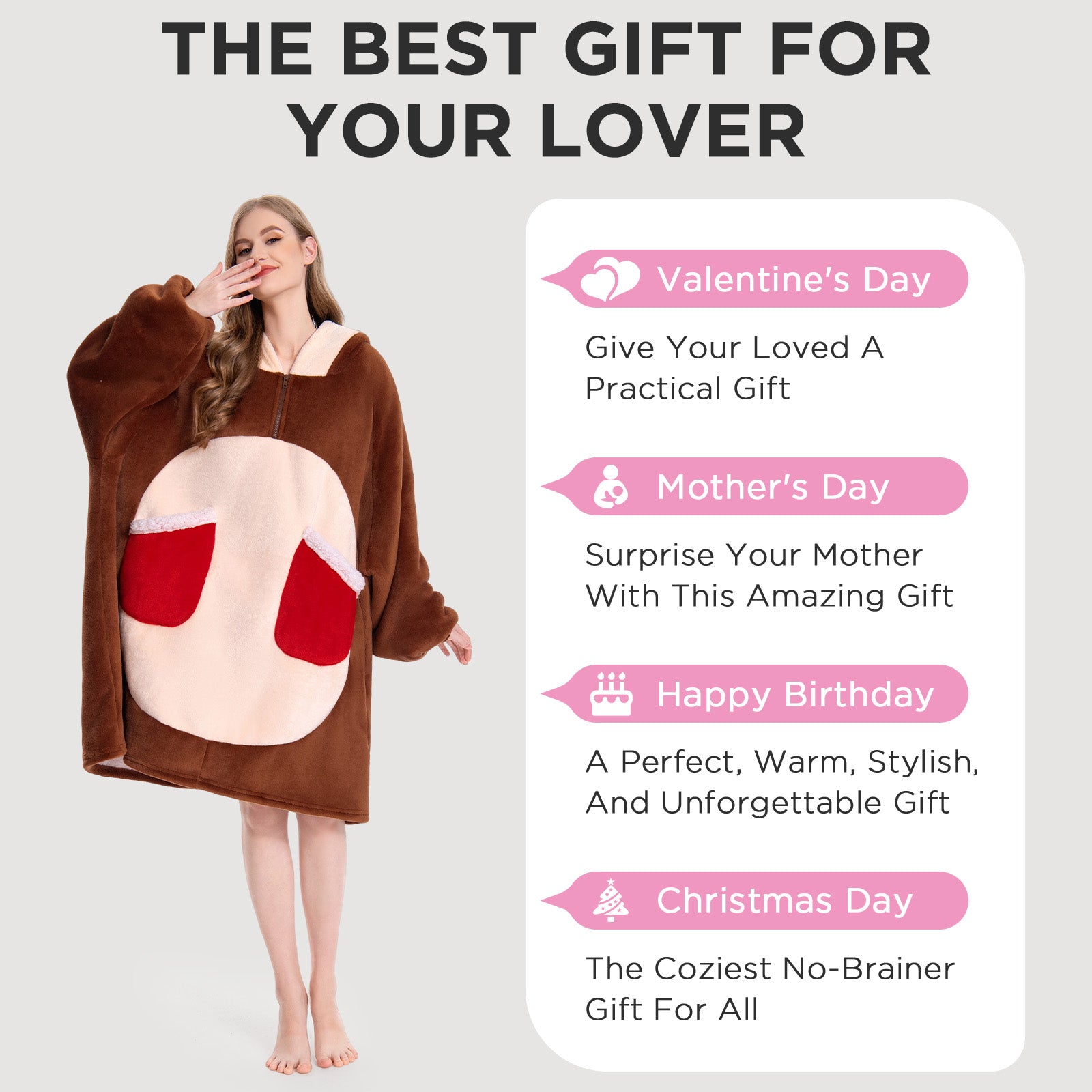 OLAOLA Reindeer Wearable Blanket Hoodie Deer Christmas Animals Onesie Oversized Soft Homewear For Adult