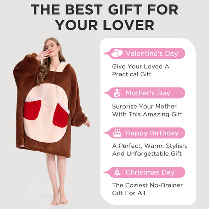 OLAOLA Reindeer Wearable Blanket Hoodie Deer Christmas Animals Onesie Oversized Soft Homewear For Adult