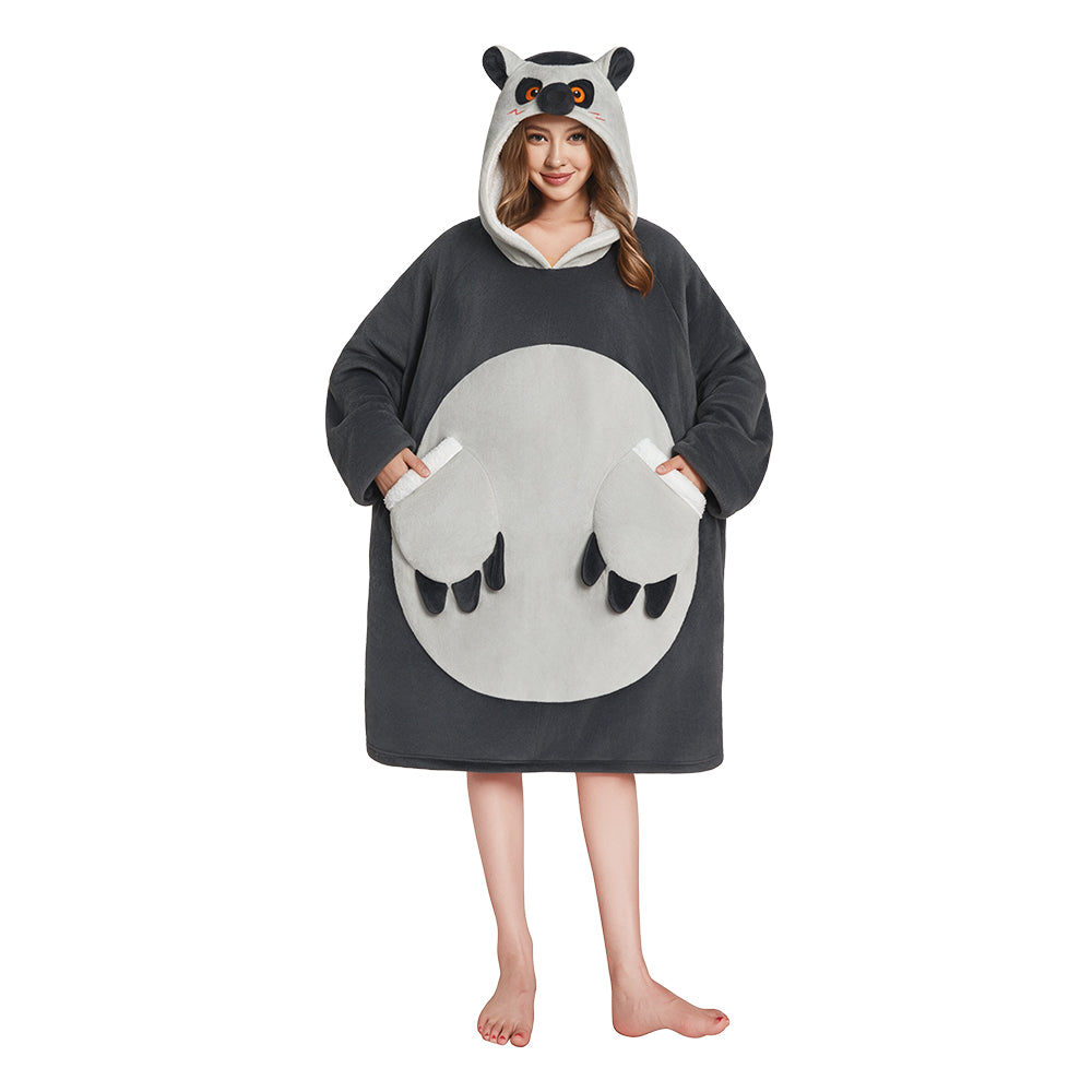 OLAOLA Ring-tailed Lemur Gray Monkey Wearable Blanket Hoodie Animals Onesie Oversized Soft Homewear With Pocket For Adult Unisex