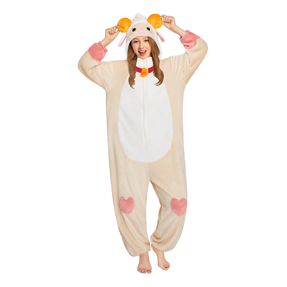 OLAOLA Sheep Animals Onesie Soft Loungewear Cozy Winter Unisex Adult One Piece Pajamas Halloween Costume Hooded