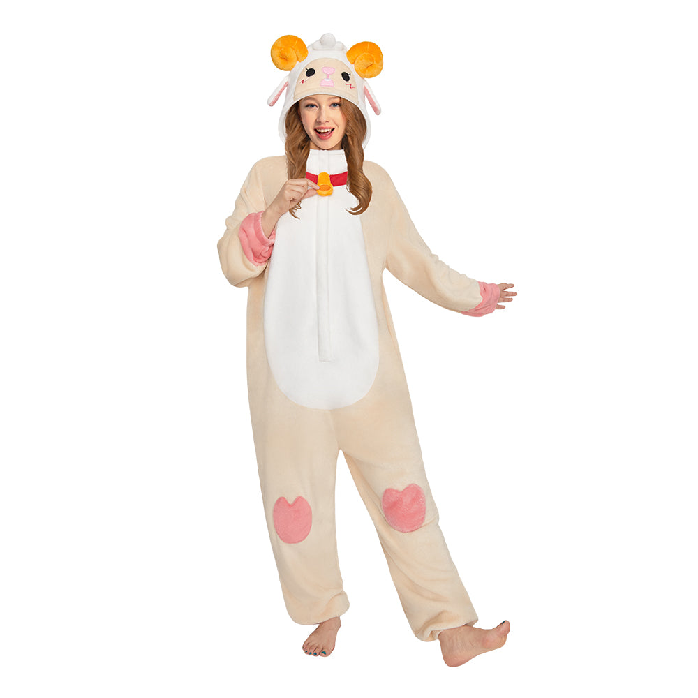 OLAOLA Sheep Animals Onesie Soft Loungewear Cozy Winter Unisex Adult One Piece Pajamas Halloween Costume Hooded