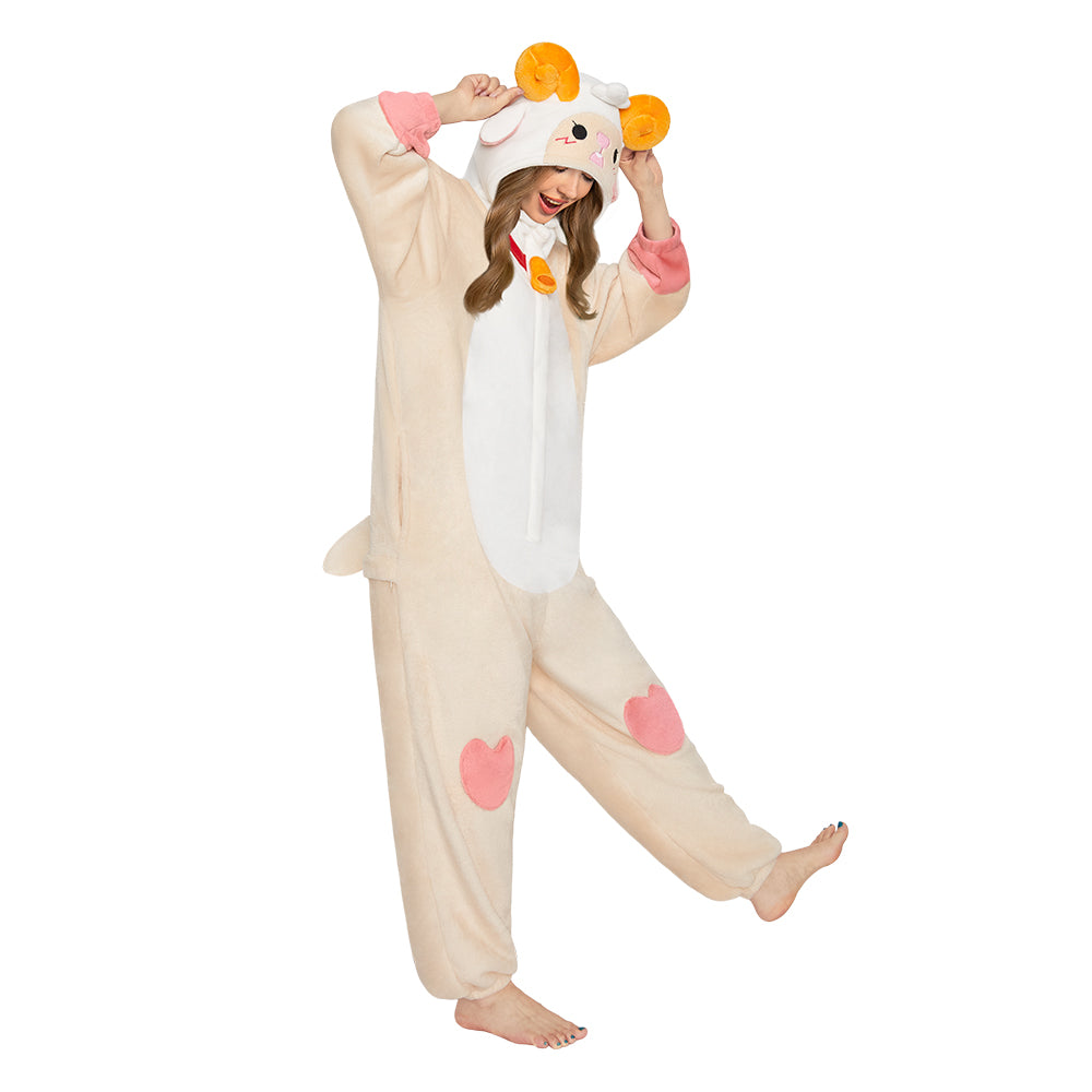OLAOLA Sheep Animals Onesie Soft Loungewear Cozy Winter Unisex Adult One Piece Pajamas Halloween Costume Hooded