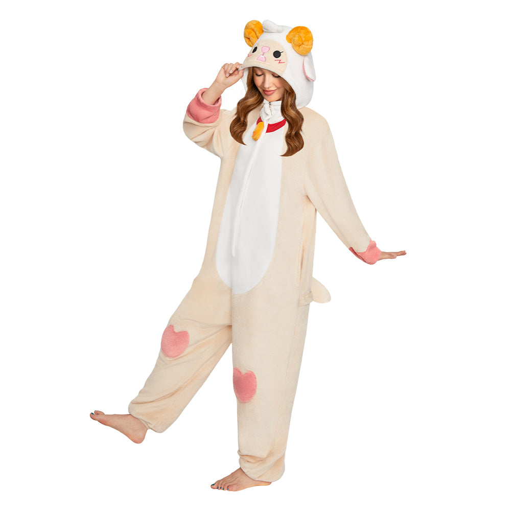 OLAOLA Sheep Animals Onesie Soft Loungewear Cozy Winter Unisex Adult One Piece Pajamas Halloween Costume Hooded