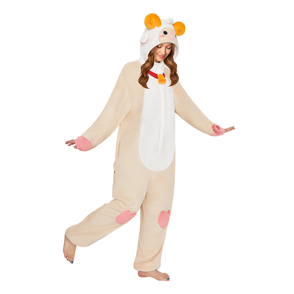 OLAOLA Sheep Animals Onesie Soft Loungewear Cozy Winter Unisex Adult One Piece Pajamas Halloween Costume Hooded