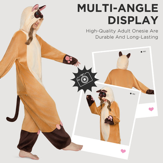 OLAOLA Siamese Cat Pajamas Animals Onesie Plush Warm Home One Piece For Adult Unisex Halloween Costume