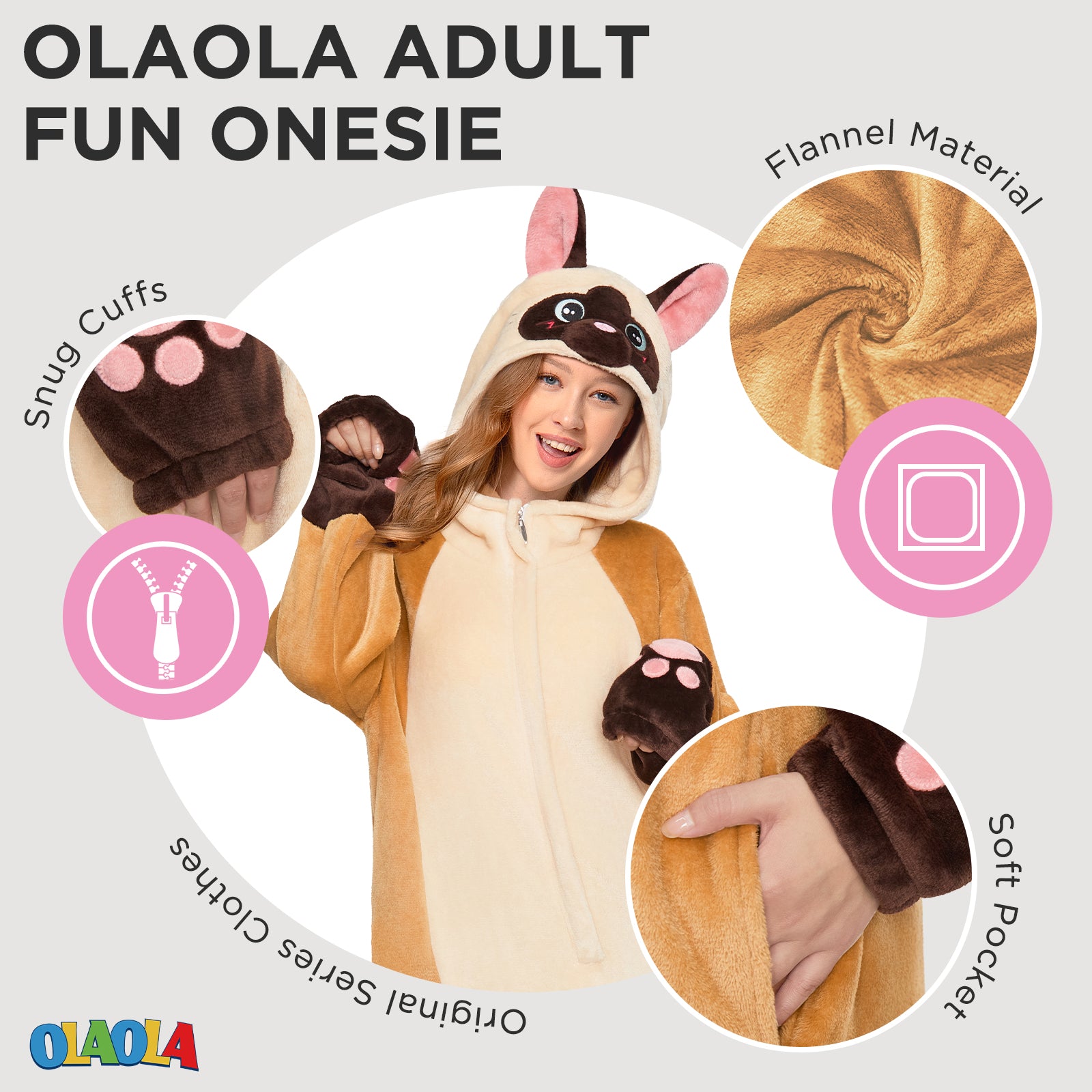 OLAOLA Siamese Cat Pajamas Animals Onesie Plush Warm Home One Piece For Adult Unisex Halloween Costume