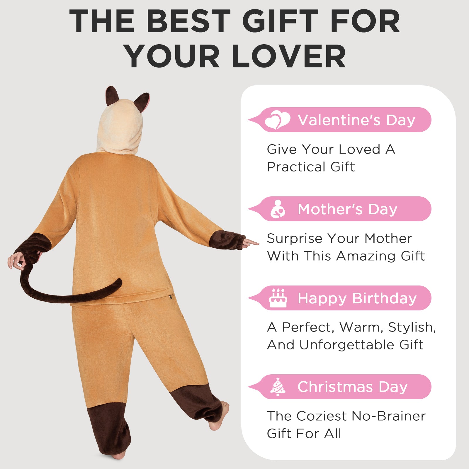 OLAOLA Siamese Cat Pajamas Animals Onesie Plush Warm Home One Piece For Adult Unisex Halloween Costume