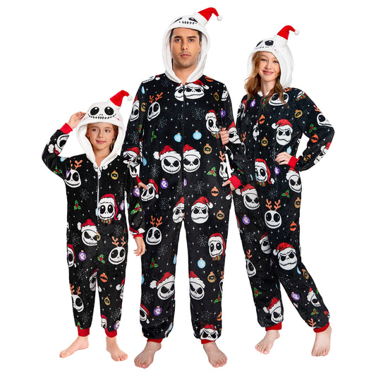 OLAOLA Skeleton Adult Printed Pajamas Plush Sleeping Onesie Warm Home One-Piece Sleepwear Halloween Party Suit
