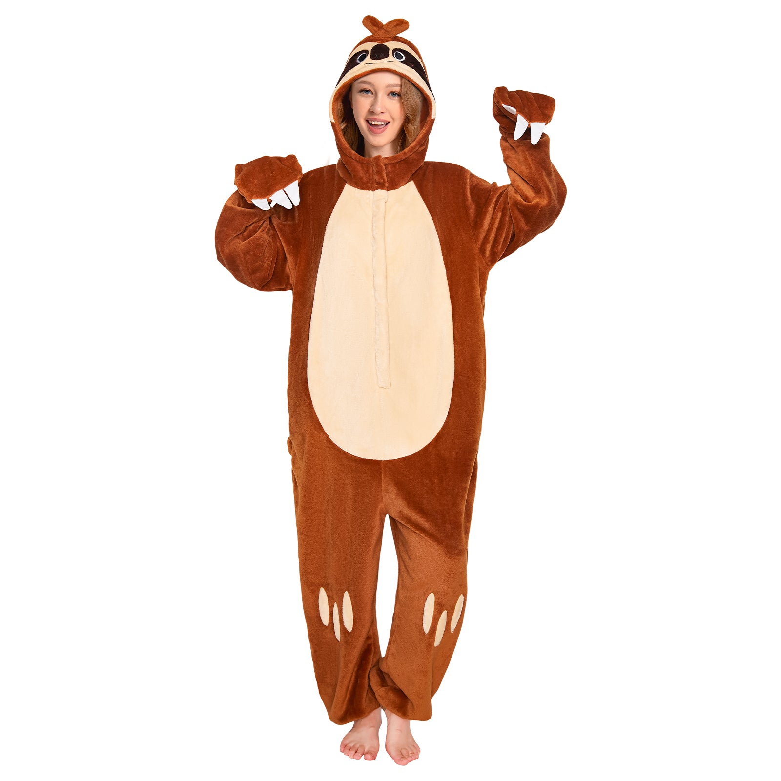 OLAOLA Sloth Pajamas Unisex Adult Plush Animals Onesie Flannel Sleepwear Halloween Cosplay Costume