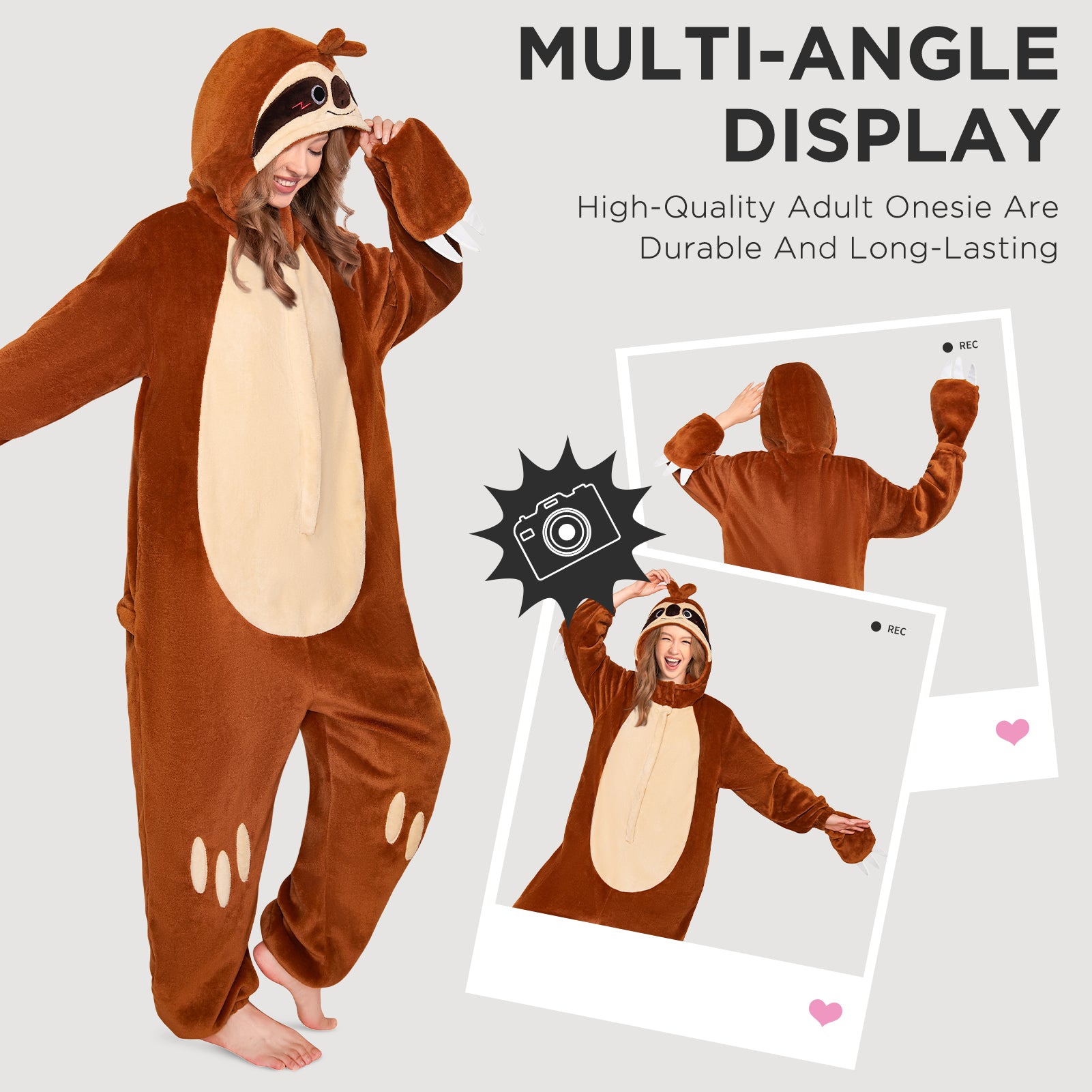 OLAOLA Sloth Pajamas Unisex Adult Plush Animals Onesie Flannel Sleepwear Halloween Cosplay Costume