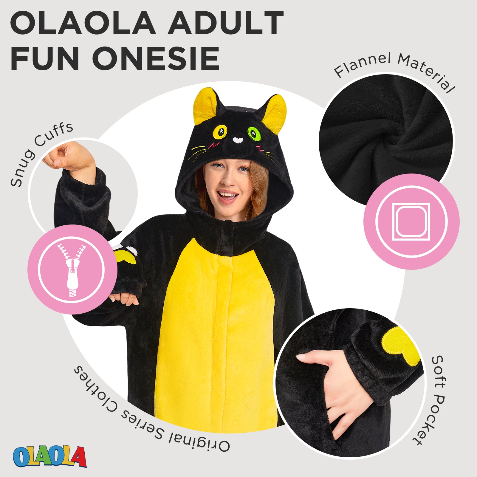 OLAOLA Star Black Cat Costume Unisex Adult Plush Animals Onesie Pajamas Warm Home Pet One-Piece Sleepwear