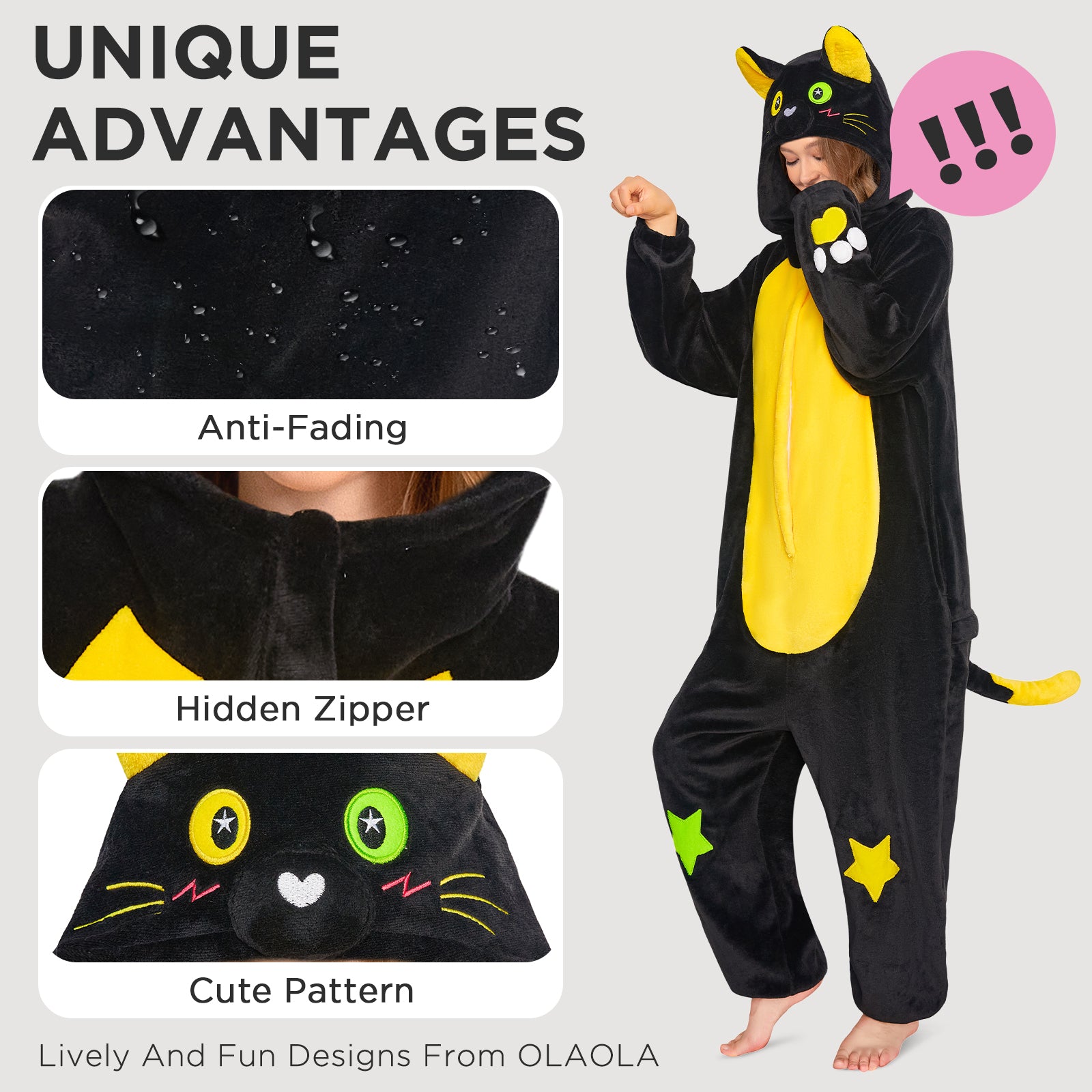 OLAOLA Star Black Cat Costume Unisex Adult Plush Animals Onesie Pajamas Warm Home Pet One-Piece Sleepwear