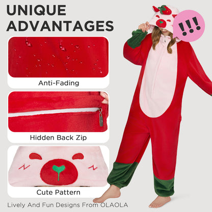 OLAOLA Strawberry Capybara Pajamas Animals Onesie Plush Warm Home One Piece For Adult Unisex Halloween Costume