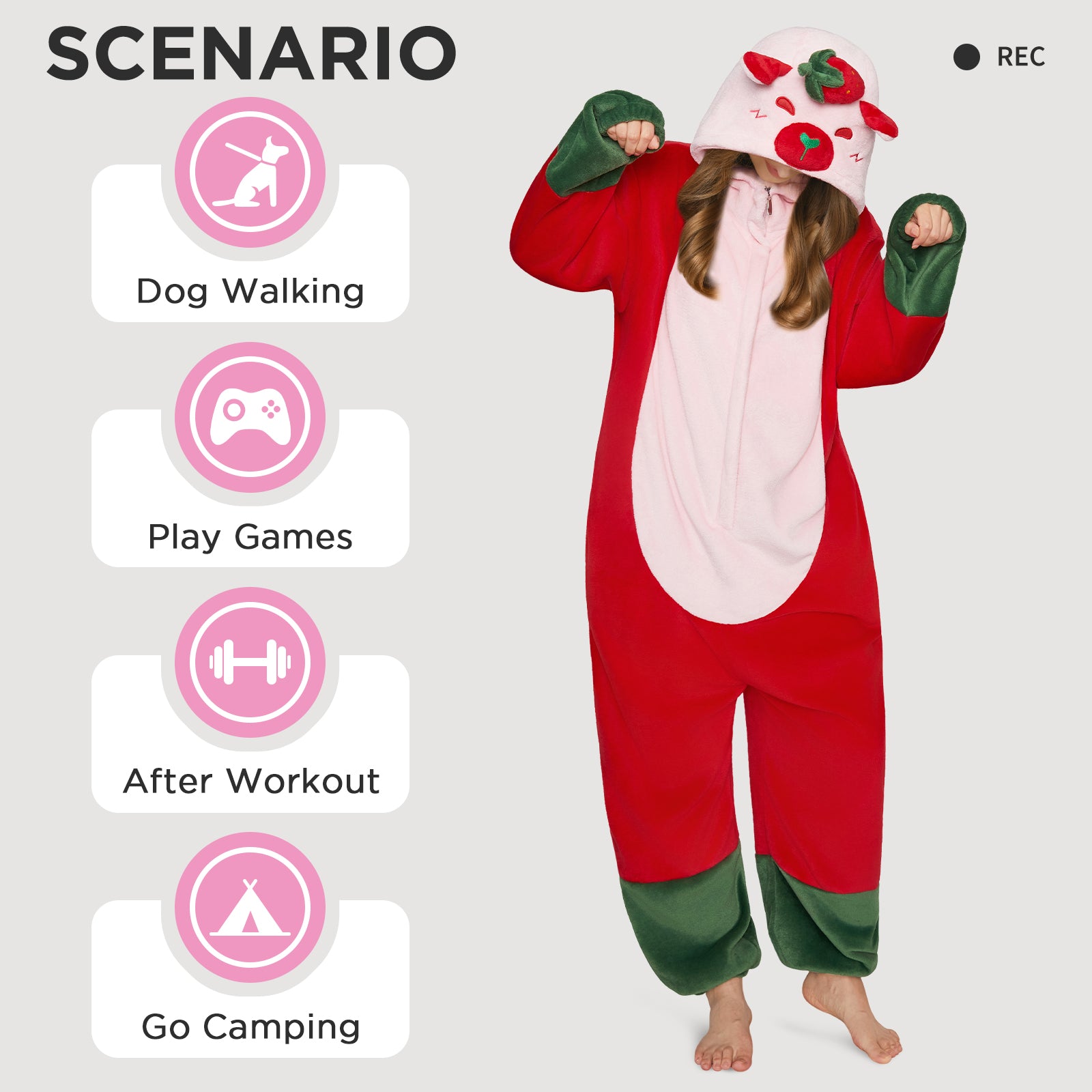 OLAOLA Strawberry Capybara Pajamas Animals Onesie Plush Warm Home One Piece For Adult Unisex Halloween Costume