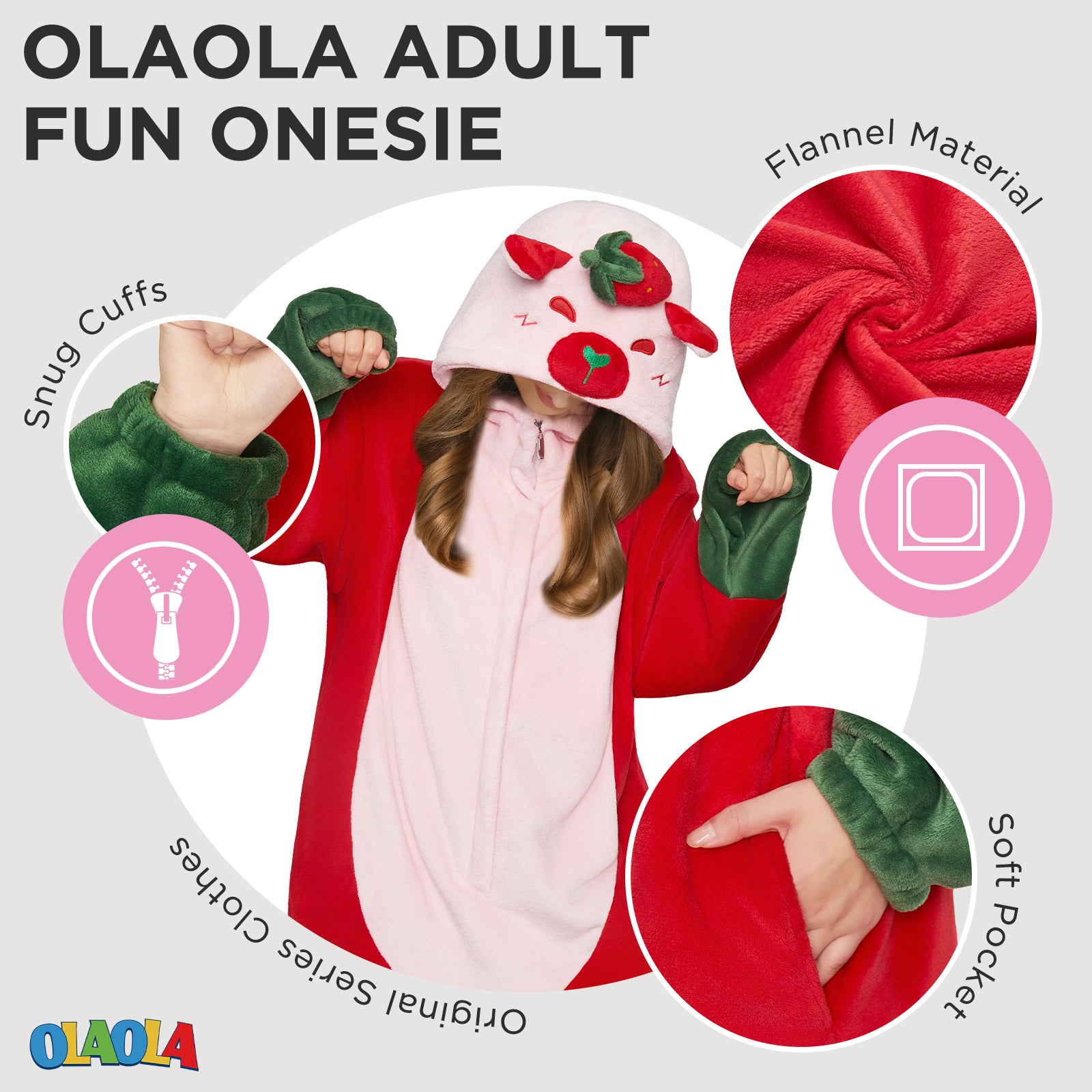OLAOLA Strawberry Capybara Pajamas Animals Onesie Plush Warm Home One Piece For Adult Unisex Halloween Costume