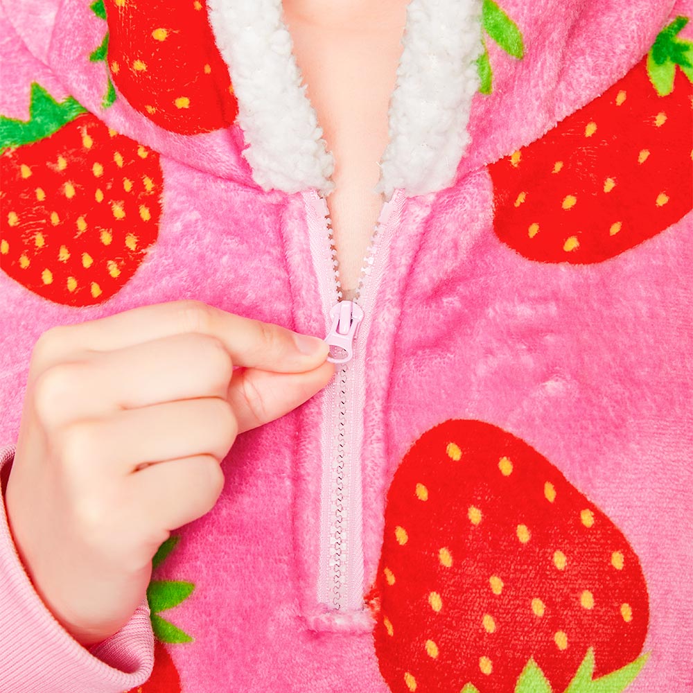 OLAOLA Strawberry Wearable Blanket Hoodie For Adult Oversized Food Onesie Hooded Blanket Soft Warm Cozy Sherpa Fleece Sweatshirt