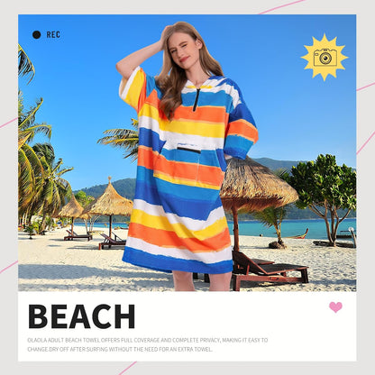 OLAOLA Stripes Printed Surf Poncho Changing Towel Swim Robe Quick Dry Terry Cloth Cover-Up Hood Beach Towels
