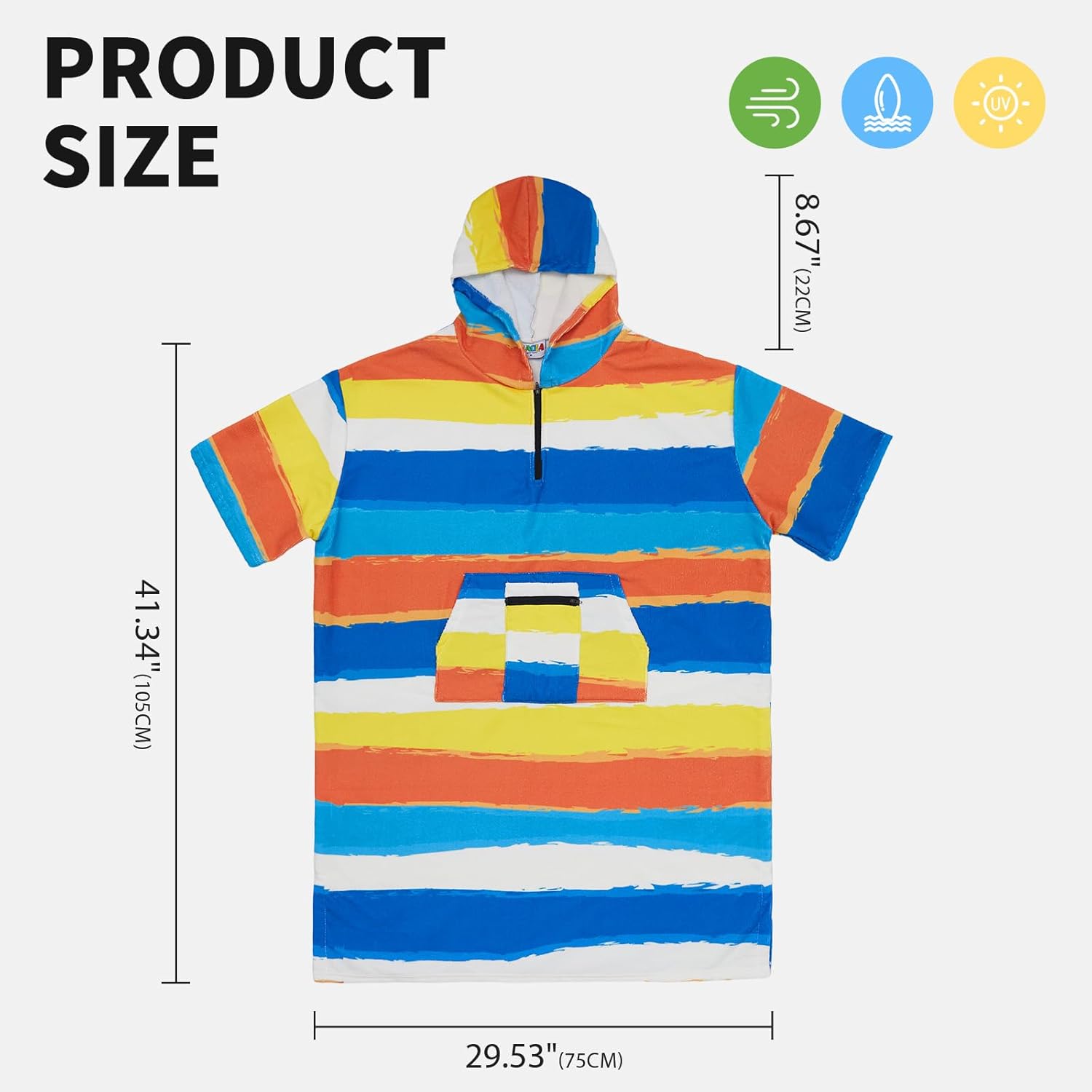 OLAOLA Stripes Printed Surf Poncho Changing Towel Swim Robe Quick Dry Terry Cloth Cover-Up Hood Beach Towels