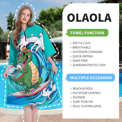 OLAOLA Swim Robe Wave Dinosaur Printed Animals Onesie Beach Towels Quick Dry Terry Cloth Cover-Up Hood&nbsp;Outdoor