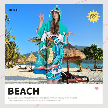 OLAOLA Swim Robe Wave Dinosaur Printed Animals Onesie Beach Towels Quick Dry Terry Cloth Cover-Up Hood&nbsp;Outdoor