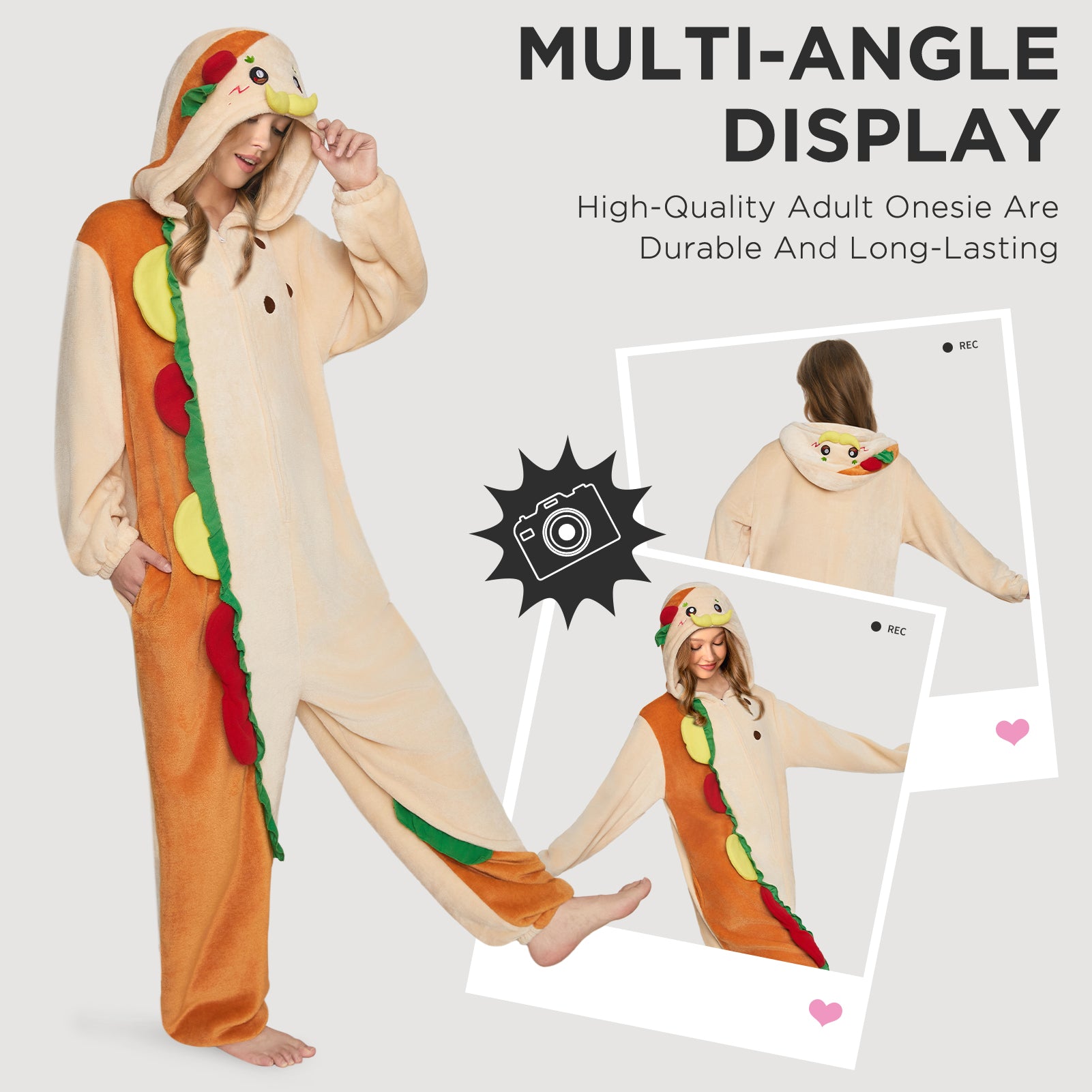 OLAOLA Taco Pajamas Food Onesie Plush Warm Home One Piece For Adult Unisex Halloween Christmas Costume