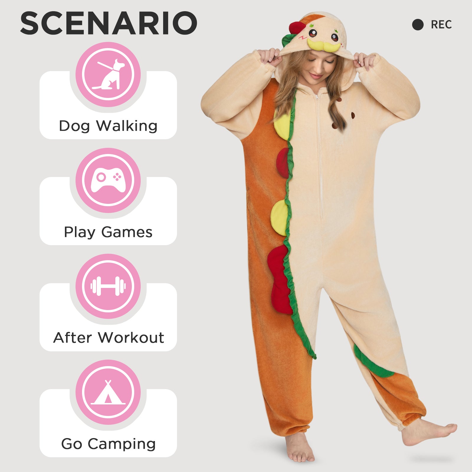 OLAOLA Taco Pajamas Food Onesie Plush Warm Home One Piece For Adult Unisex Halloween Christmas Costume