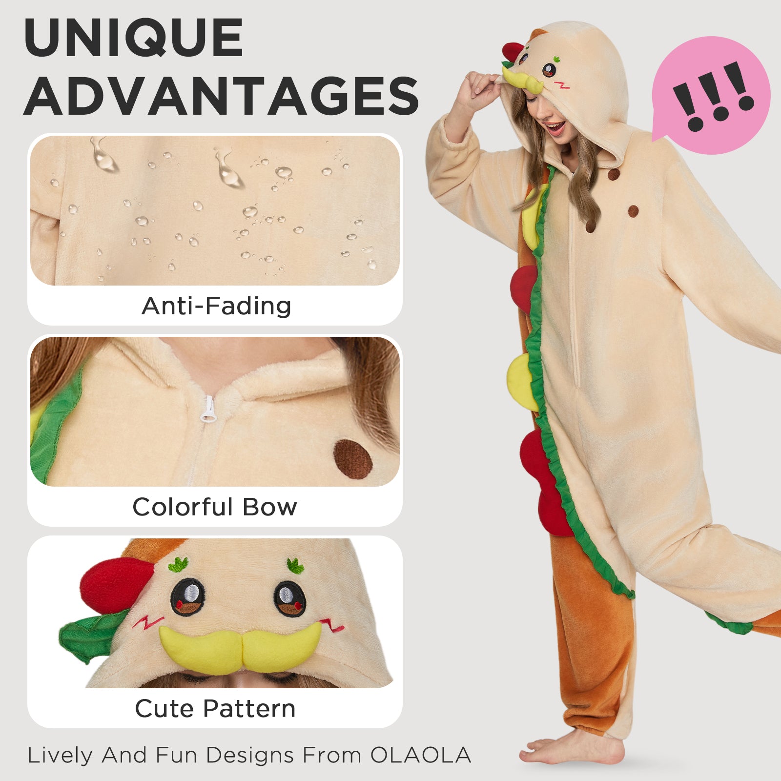 OLAOLA Taco Pajamas Food Onesie Plush Warm Home One Piece For Adult Unisex Halloween Christmas Costume
