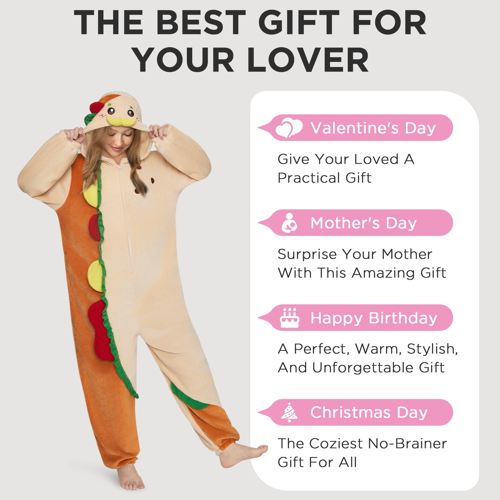 OLAOLA Taco Pajamas Food Onesie Plush Warm Home One Piece For Adult Unisex Halloween Christmas Costume