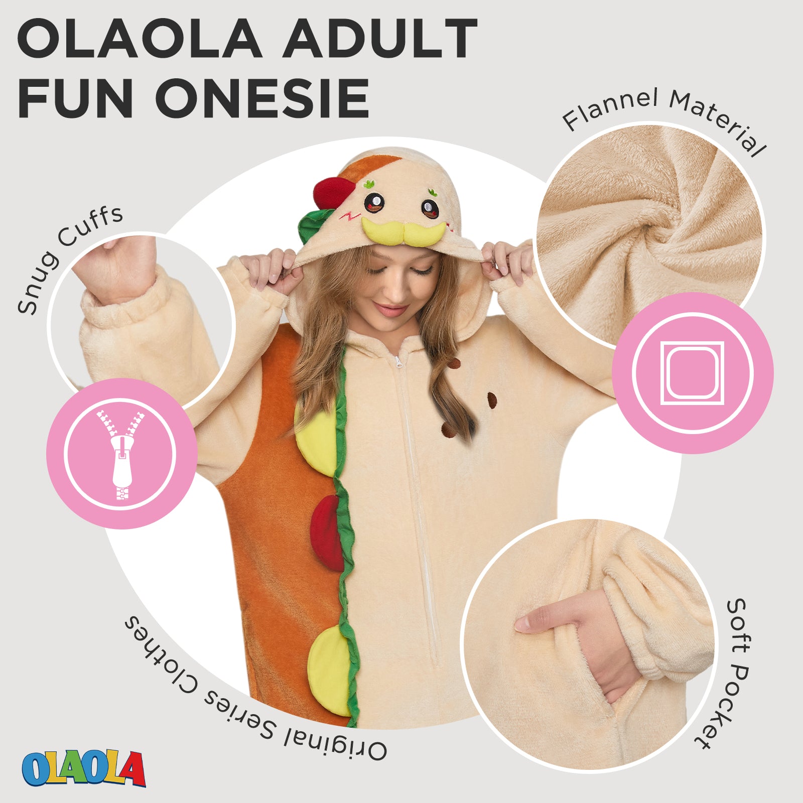OLAOLA Taco Pajamas Food Onesie Plush Warm Home One Piece For Adult Unisex Halloween Christmas Costume