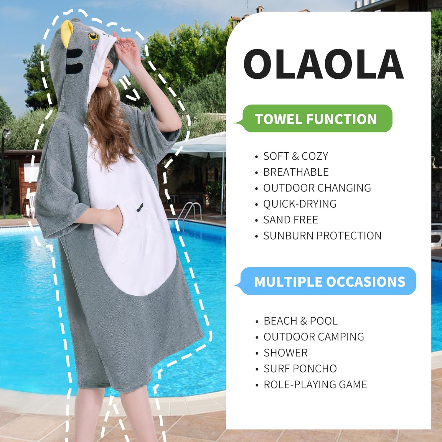 OLAOLA Unisex Adult Gray Cat Animal Beach Towels Blanket Plush Soft Absorbent Microfibre Outdoor Swim Cover Up Robe