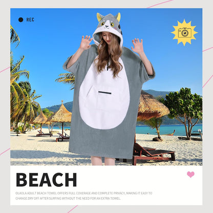 OLAOLA Unisex Adult Gray Cat Animal Beach Towels Blanket Plush Soft Absorbent Microfibre Outdoor Swim Cover Up Robe