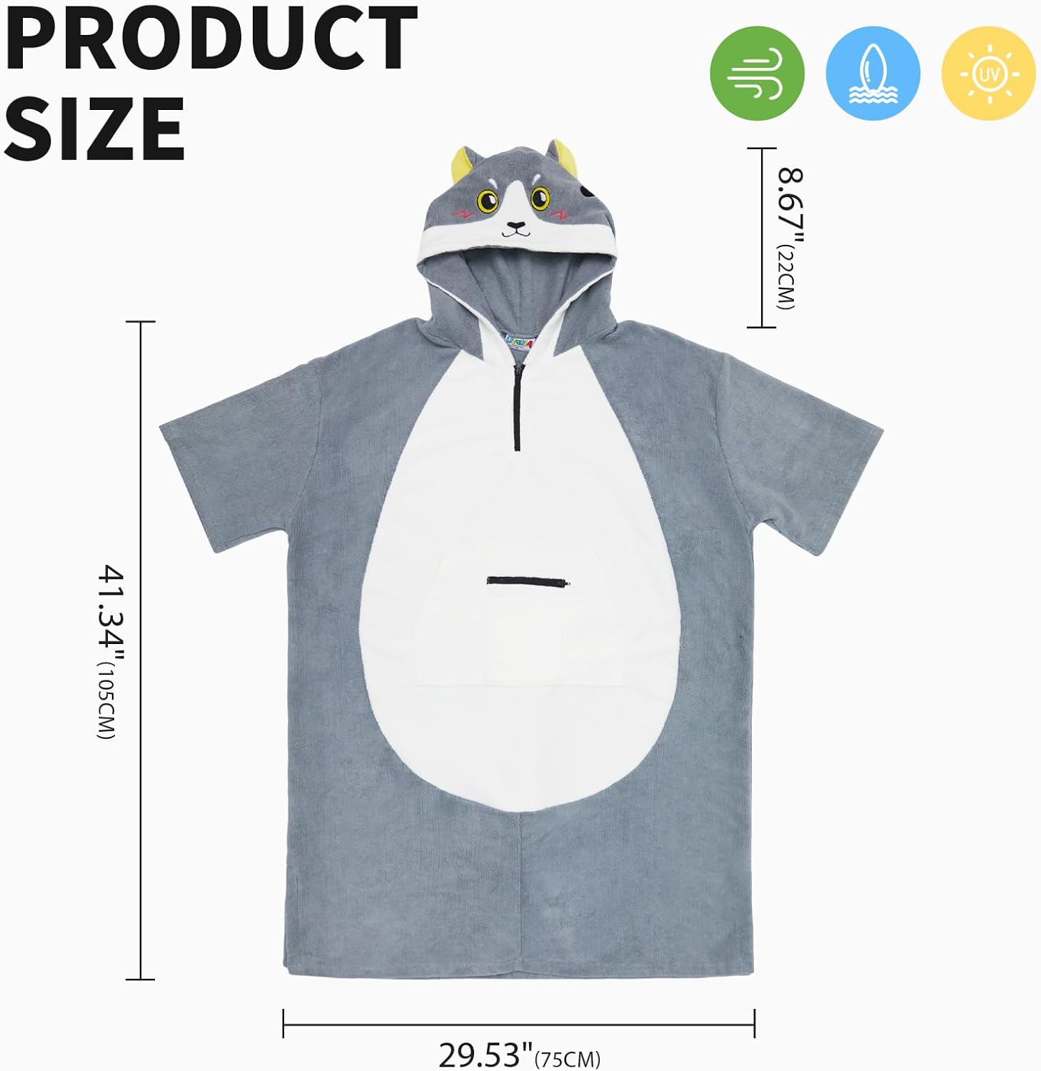 OLAOLA Unisex Adult Gray Cat Animal Beach Towels Blanket Plush Soft Absorbent Microfibre Outdoor Swim Cover Up Robe