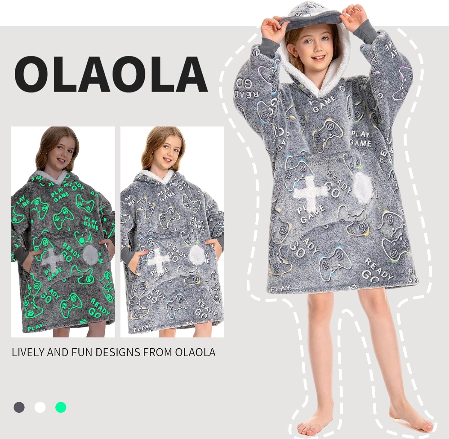 OLAOLA Unisex Adult Kids Plush Game Controller Wearable Blanket Extra Long Hoodie Warm Home One-Piece Sleepwear