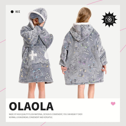 OLAOLA Unisex Adult Kids Plush Game Controller Wearable Blanket Extra Long Hoodie Warm Home One-Piece Sleepwear