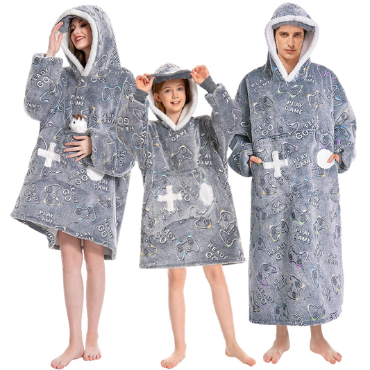 OLAOLA Unisex Adult Kids Plush Game Controller Wearable Blanket Extra Long Hoodie Warm Home One-Piece Sleepwear